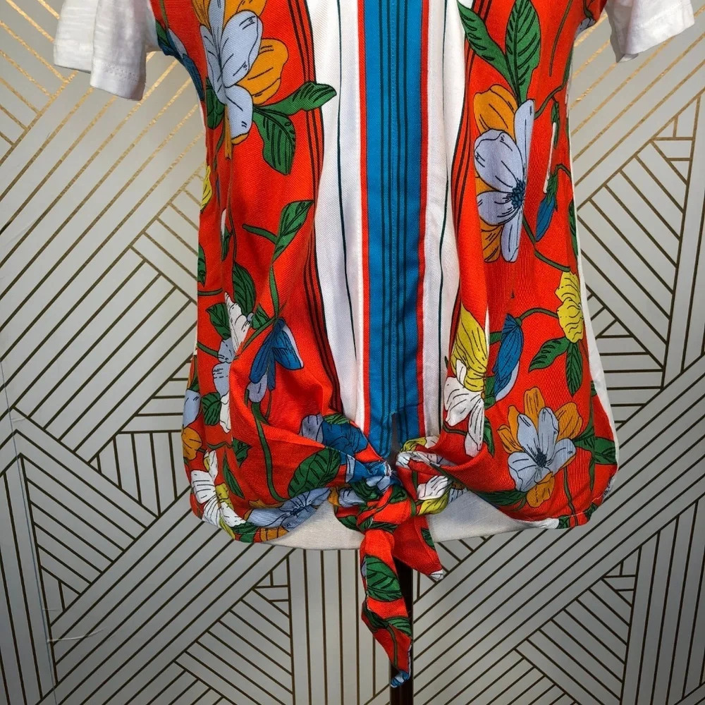 Anthropologie‎ Akemi + Kin T-shirt Top Tee Blouse Floral Tie Front White Small - Picture 4 of 8
